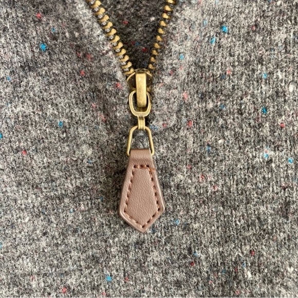 Tom James 1/4 Zip Merino Wool Sweater Grey with Speckles Elbow Patches Casual M - Picture 9 of 16